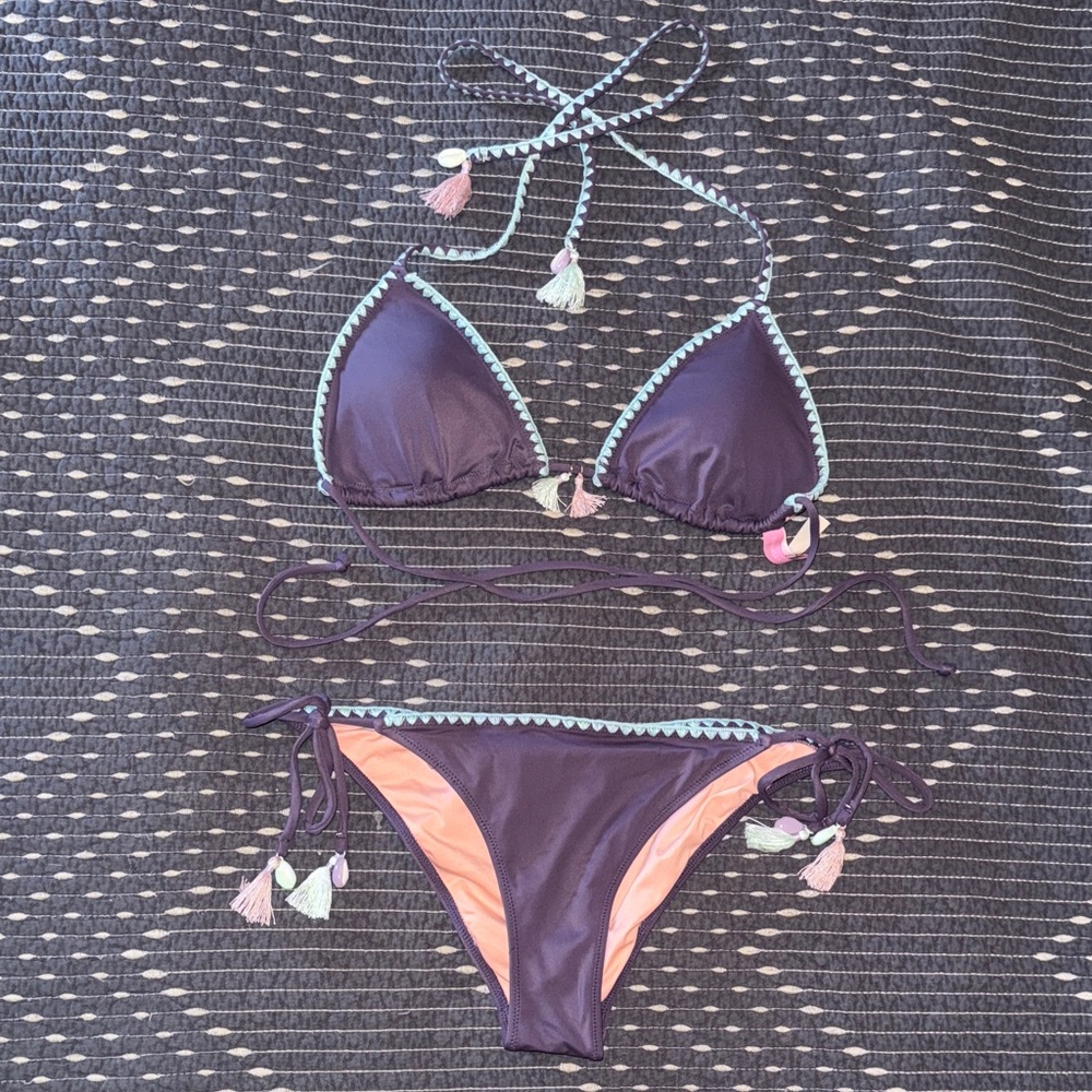 ‼️SOLD‼️ Purple and Mint Tassel Bikini Set